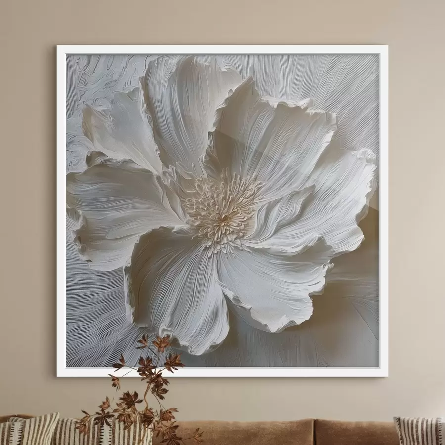 Fotobehang witte gipsen reliëf bloemensculptuur f48064