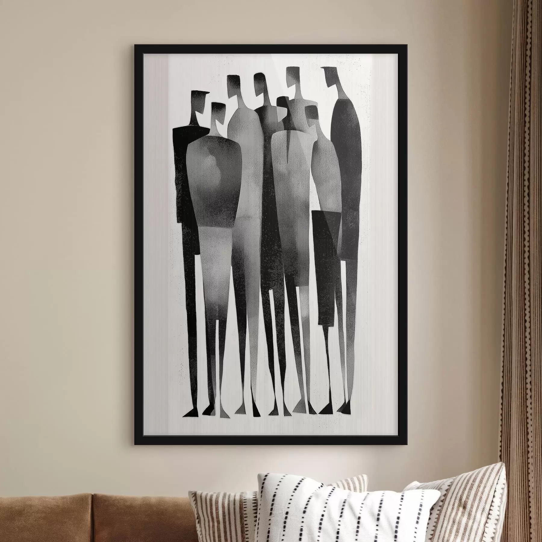 Fotobehang minimalistische langgerekte menselijke figuren die in een rij staan f48069