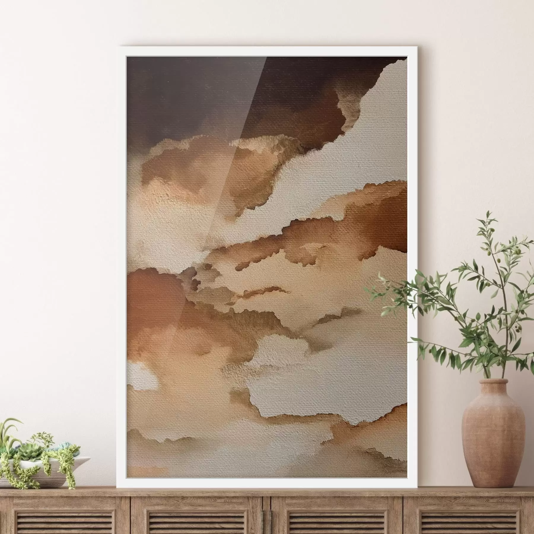 Fotobehang abstracte gelaagde aquarelcompositie f48070