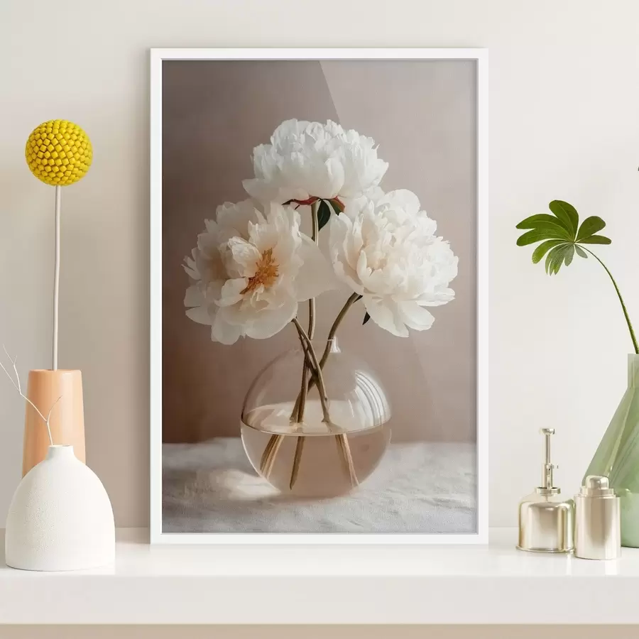 Fotobehang luchtig, minimalistisch stilleven met  pioenen f48119