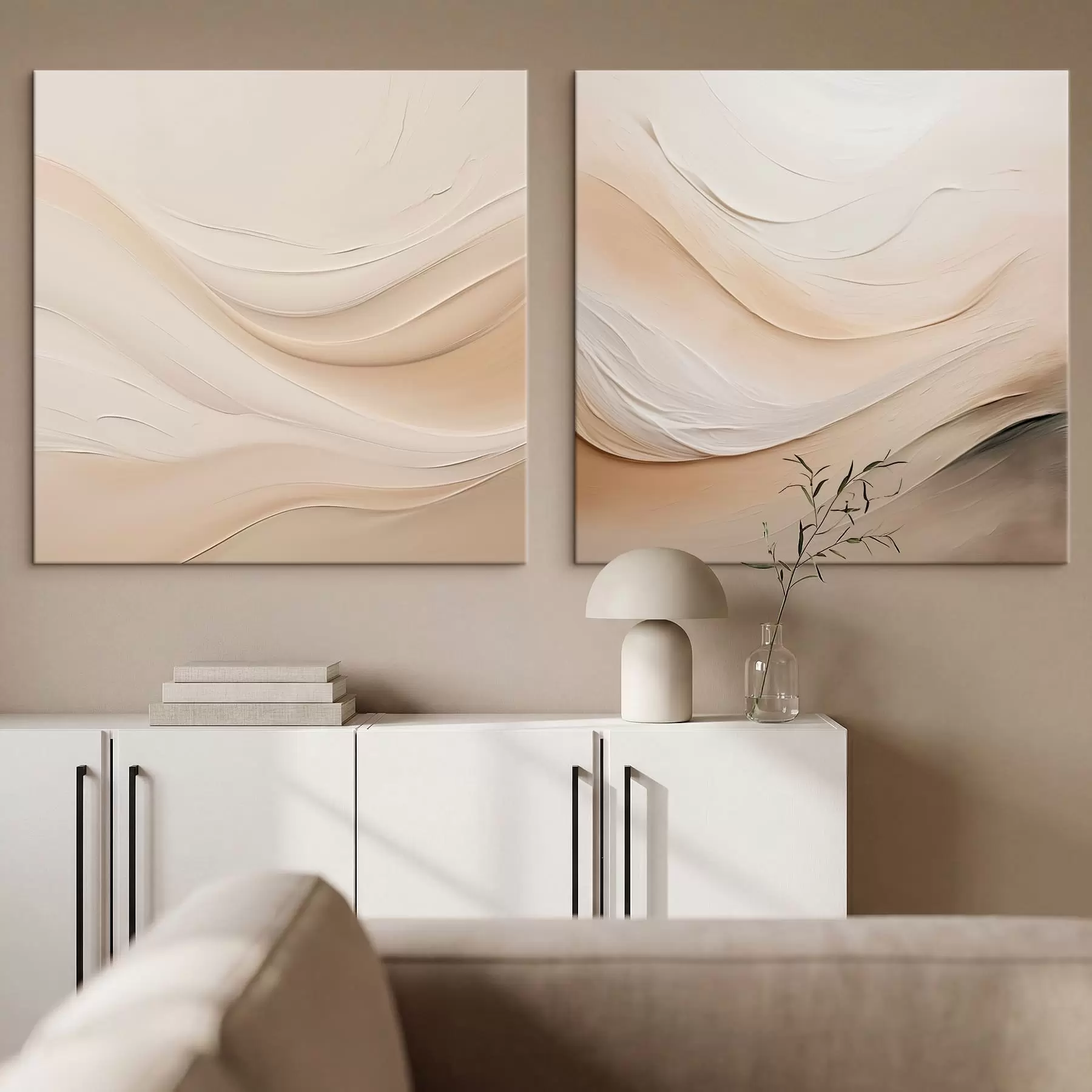  Schilderijen Abstracte golven in beigetinten m30101