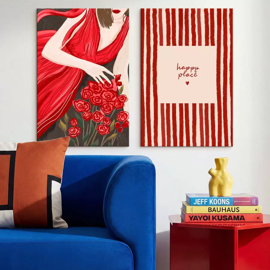  Schilderijen Vrouw met rozen en rood patroon m30107