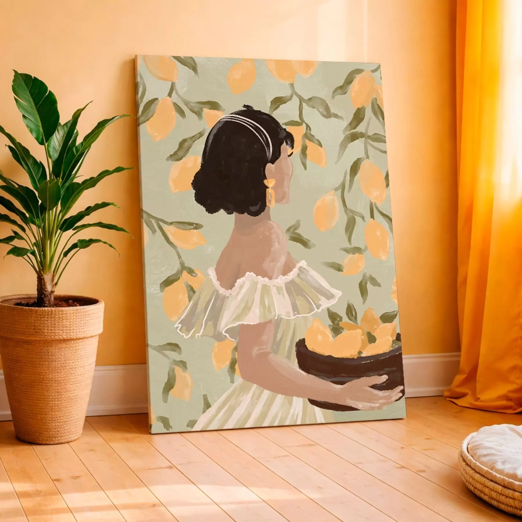  Schilderijen Vrouw met een schaal citroenen bij de takken s48023