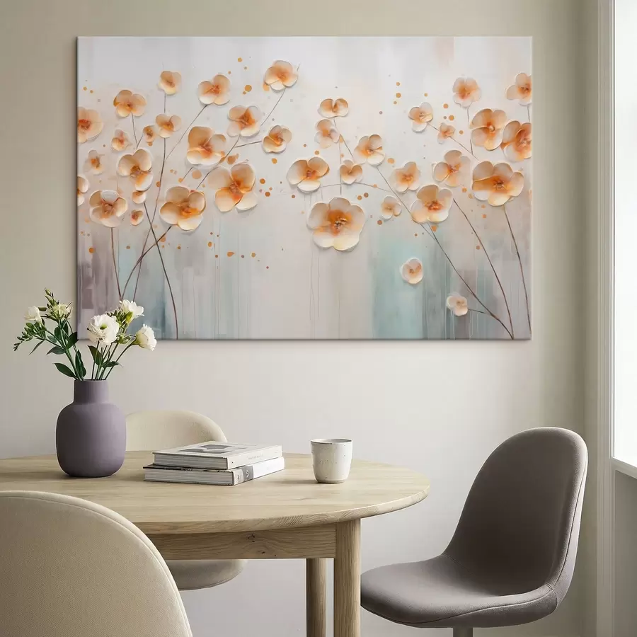  Schilderijen Lichte bloemen met oranje accenten s48087
