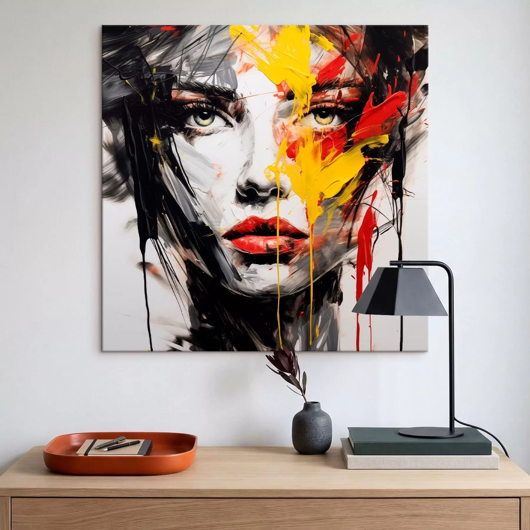 Fotobehang Vrouwenportret met krachtige penseelstreken s48088