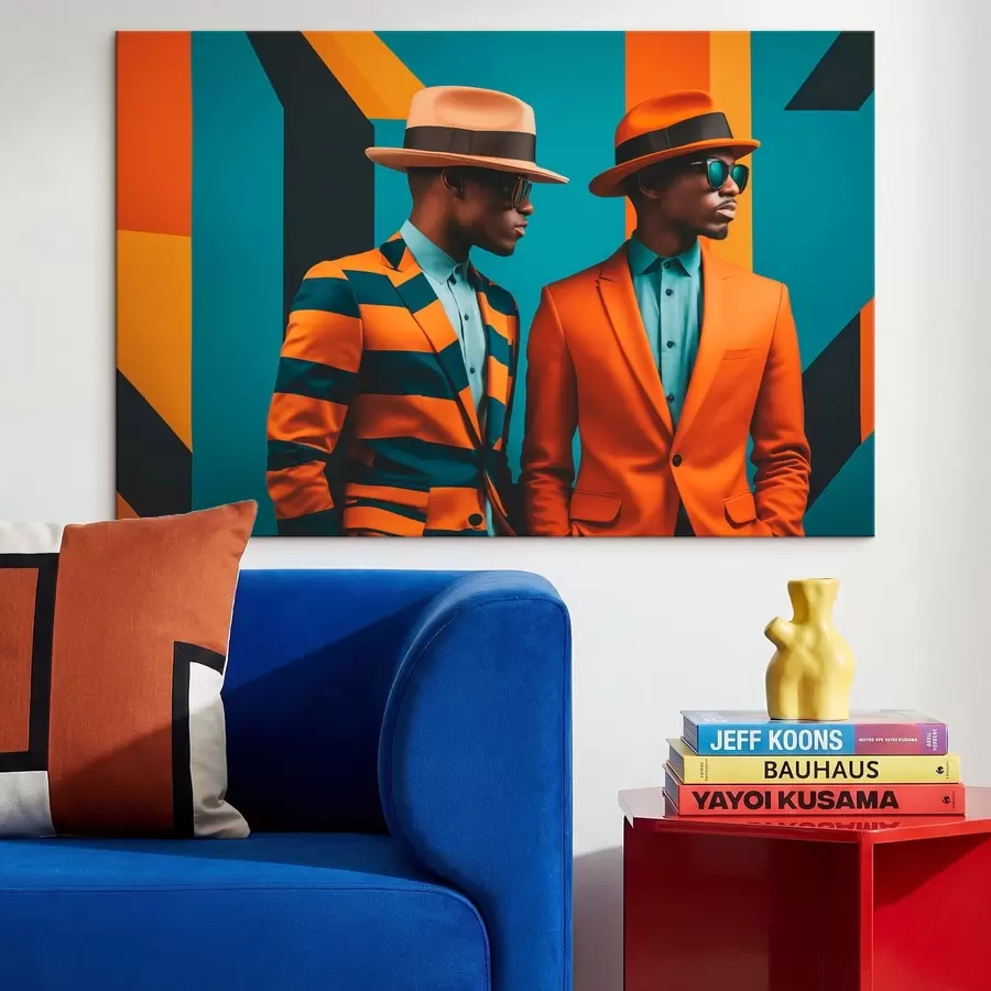  Schilderijen Twee mannen in opvallende pakken en hoeden s48091