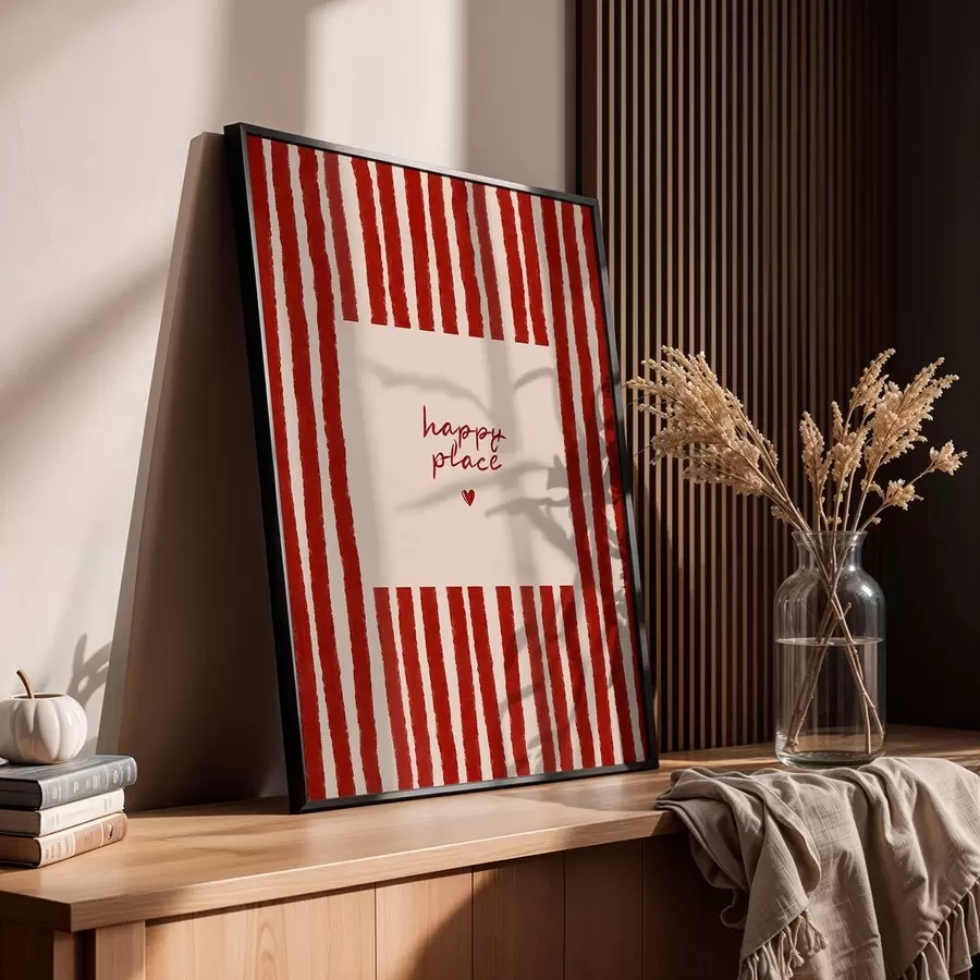 Fotobehang Rode strepen met tekst 'happy place' f48025