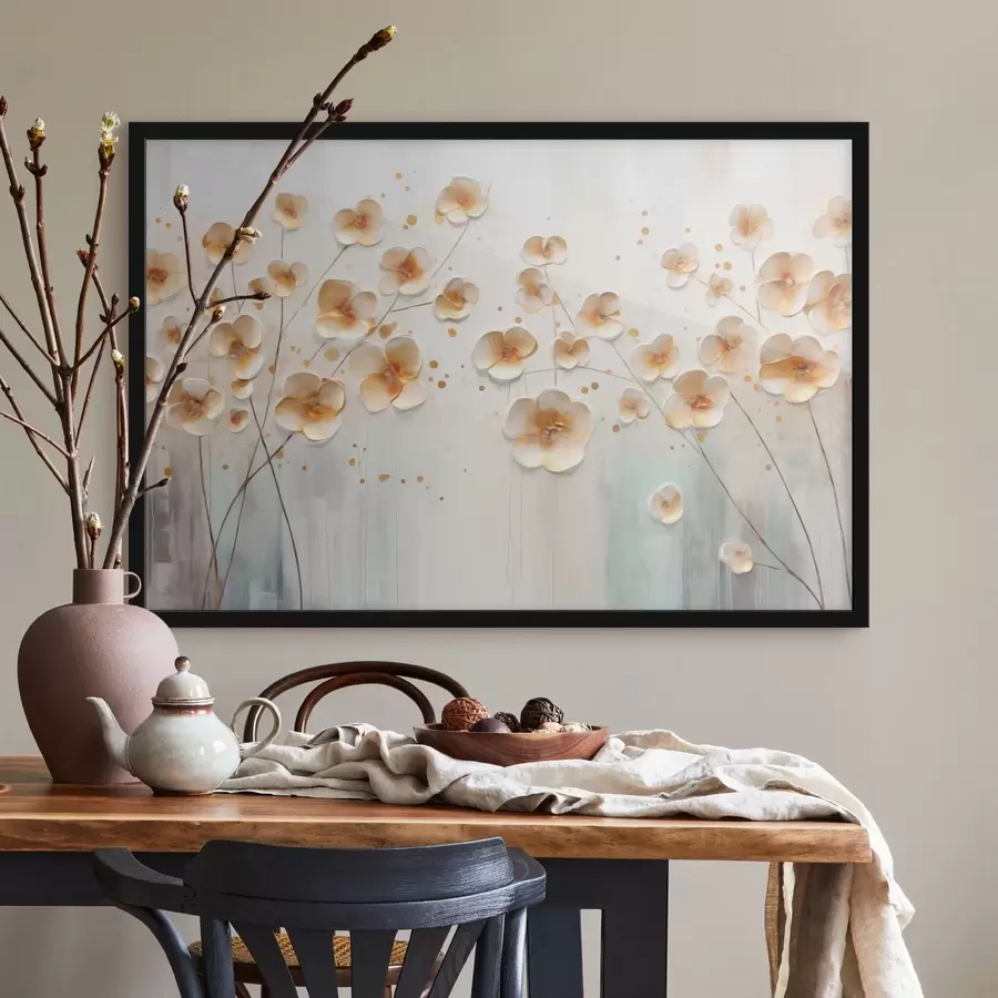 Fotobehang Lichte bloemen met oranje accenten f48087
