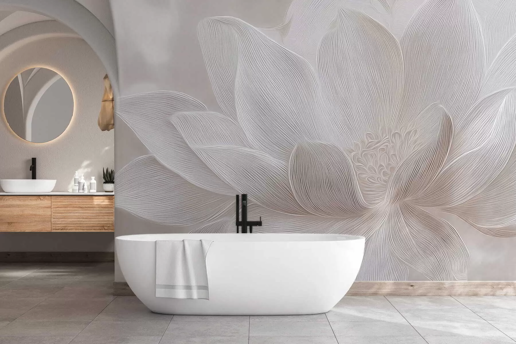 Fotobehang Abstracte golvende lijnen in lichtbeige tinten w05266