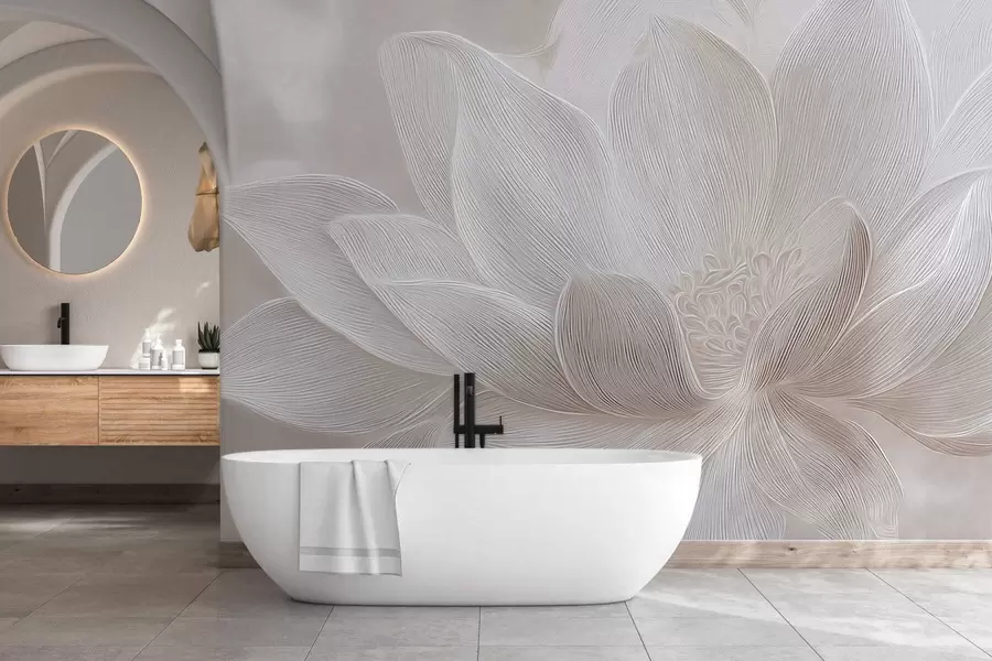 Fotobehang Abstracte golvende lijnen in lichtbeige tinten w05266