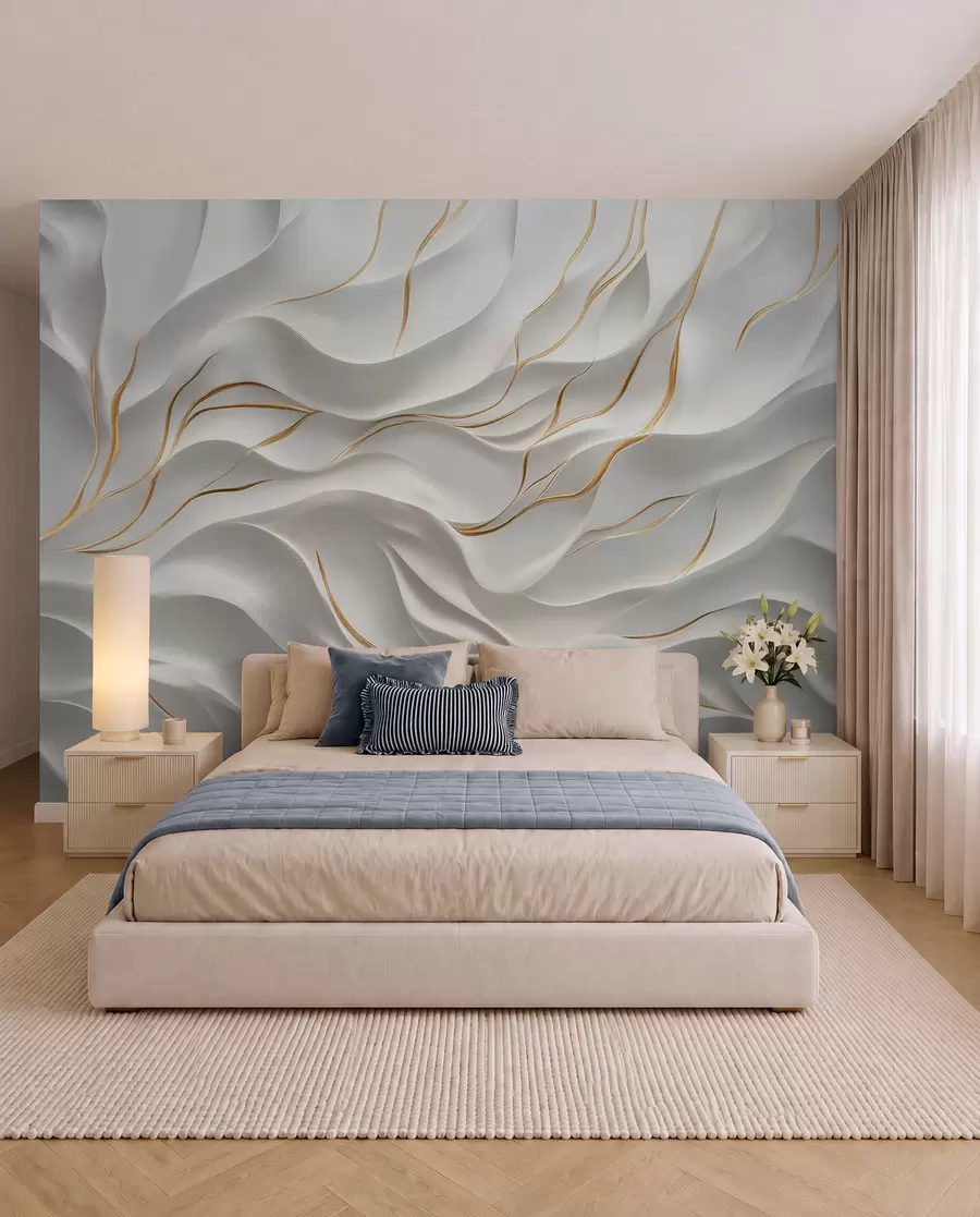 Fotobehang Grijze reliëfgolven met gele accenten w09724