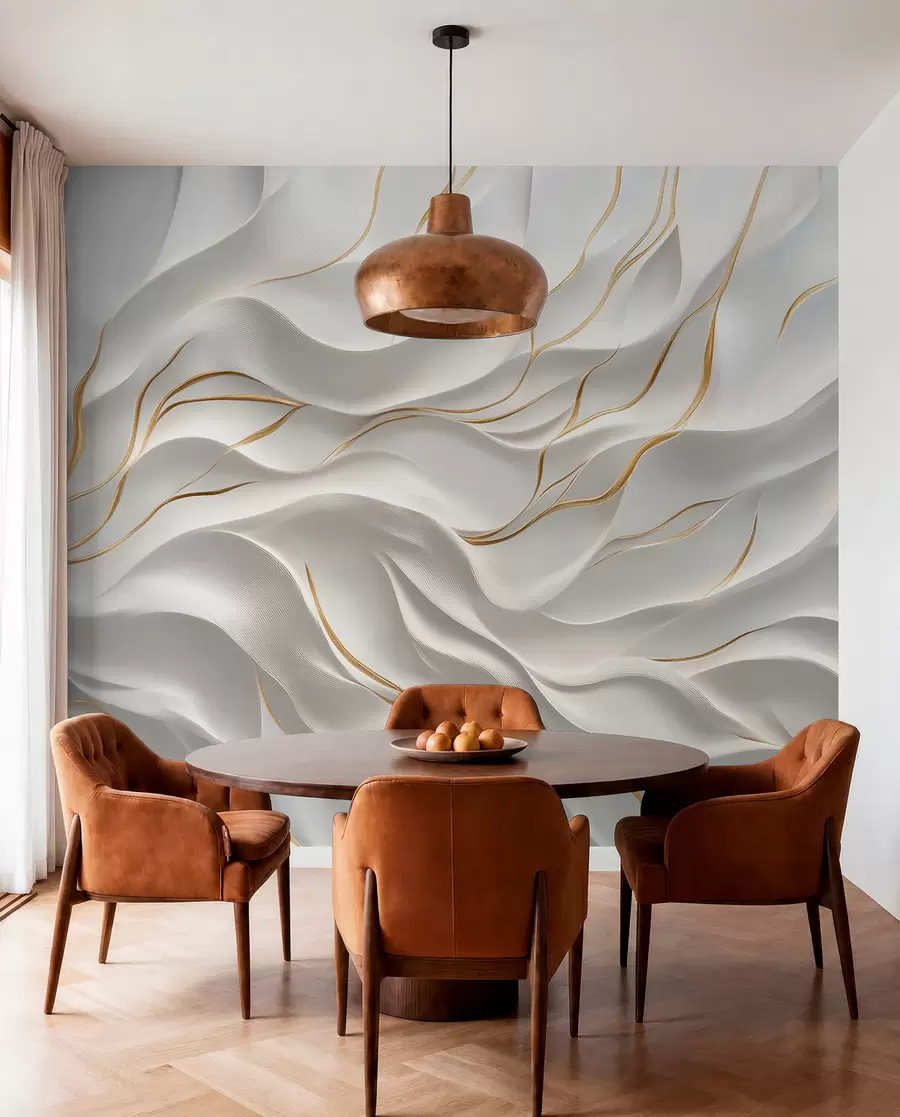 Fotobehang Grijze reliëfgolven met gele accenten w09724