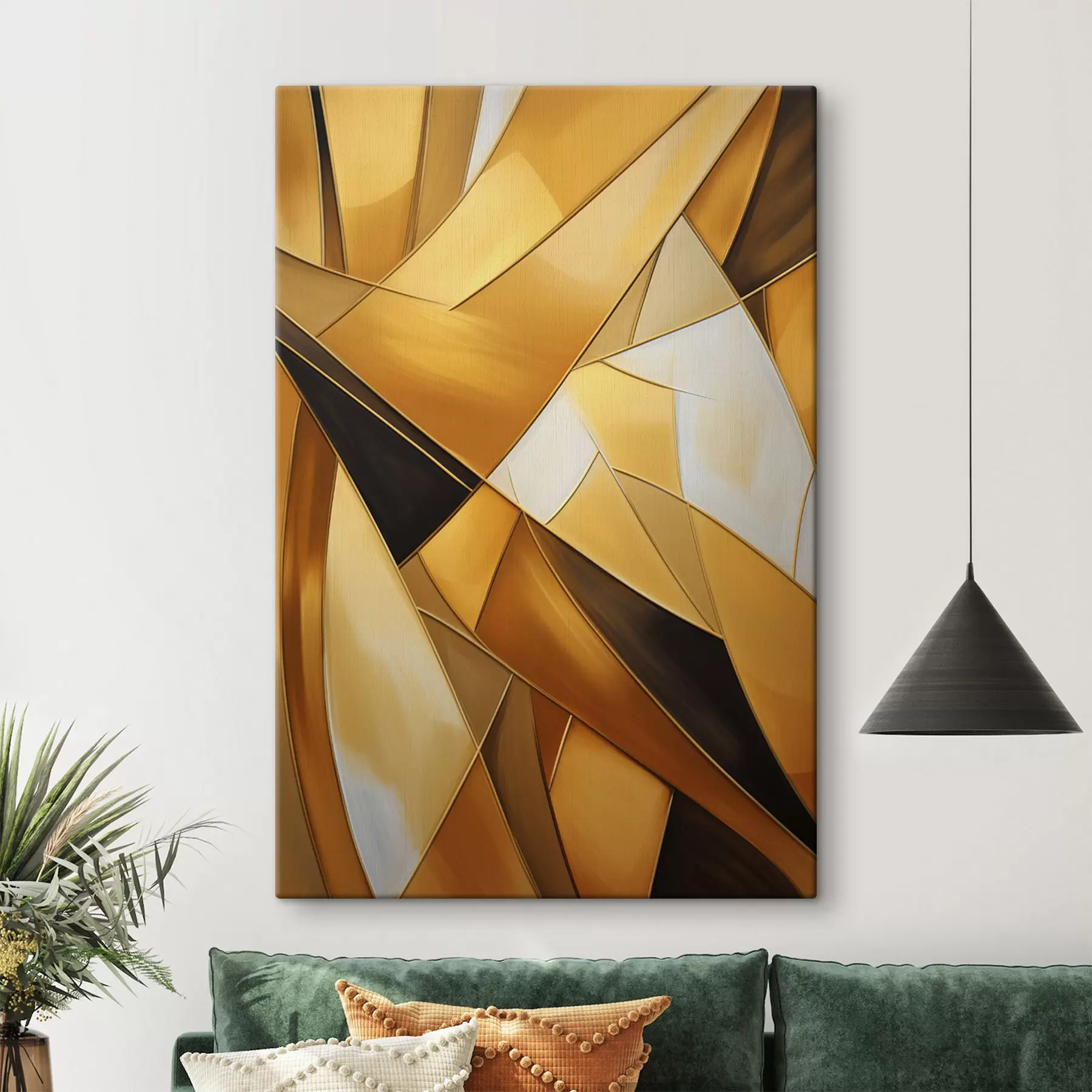  Schilderijen Abstracte geometrische vormen in tinten oranje, bruin en wit met dunne contouren op een gestructureerde achtergrond s47863