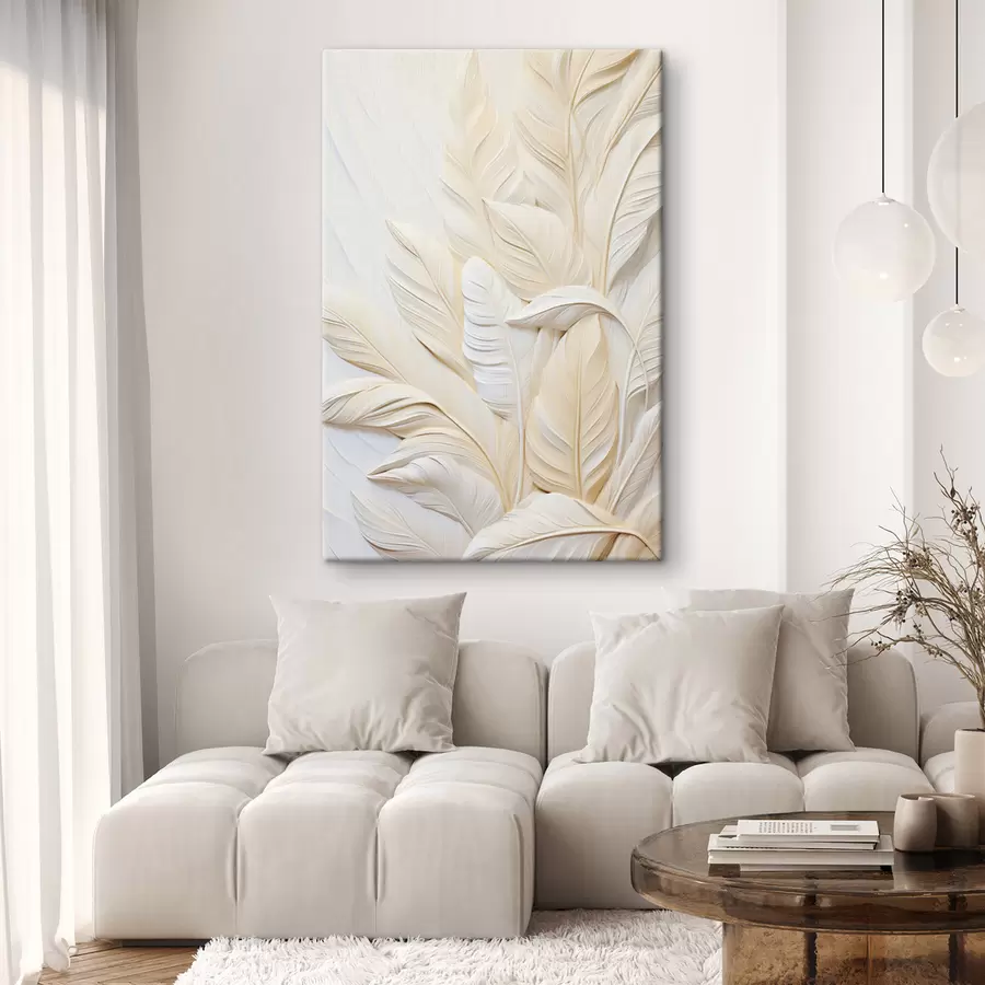  Schilderijen Crèmekleurige veren die elkaar overlappen, met een zachte, lichte achtergrond s47883