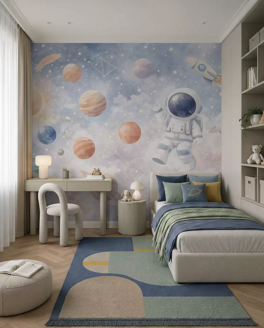 Fotobehang Reis van een kleine astronaut w05233