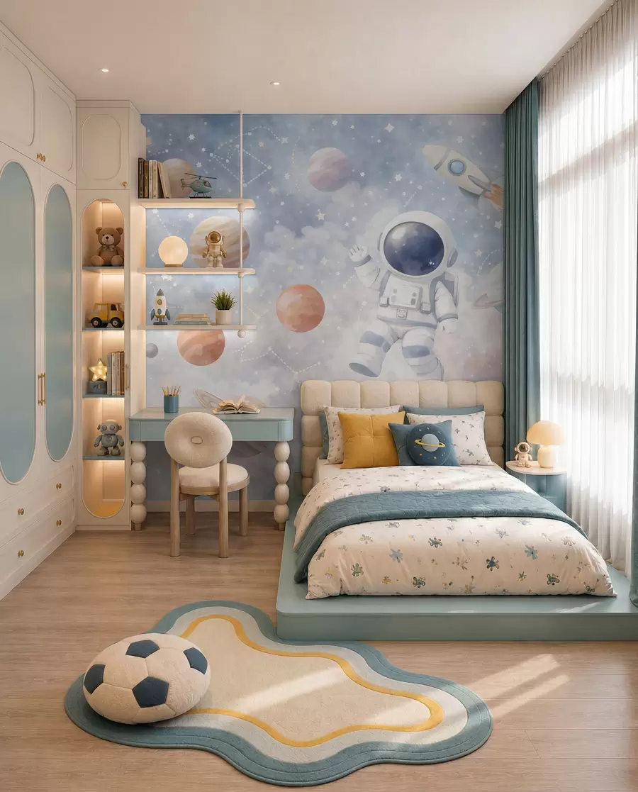 Fotobehang Reis van een kleine astronaut w05233