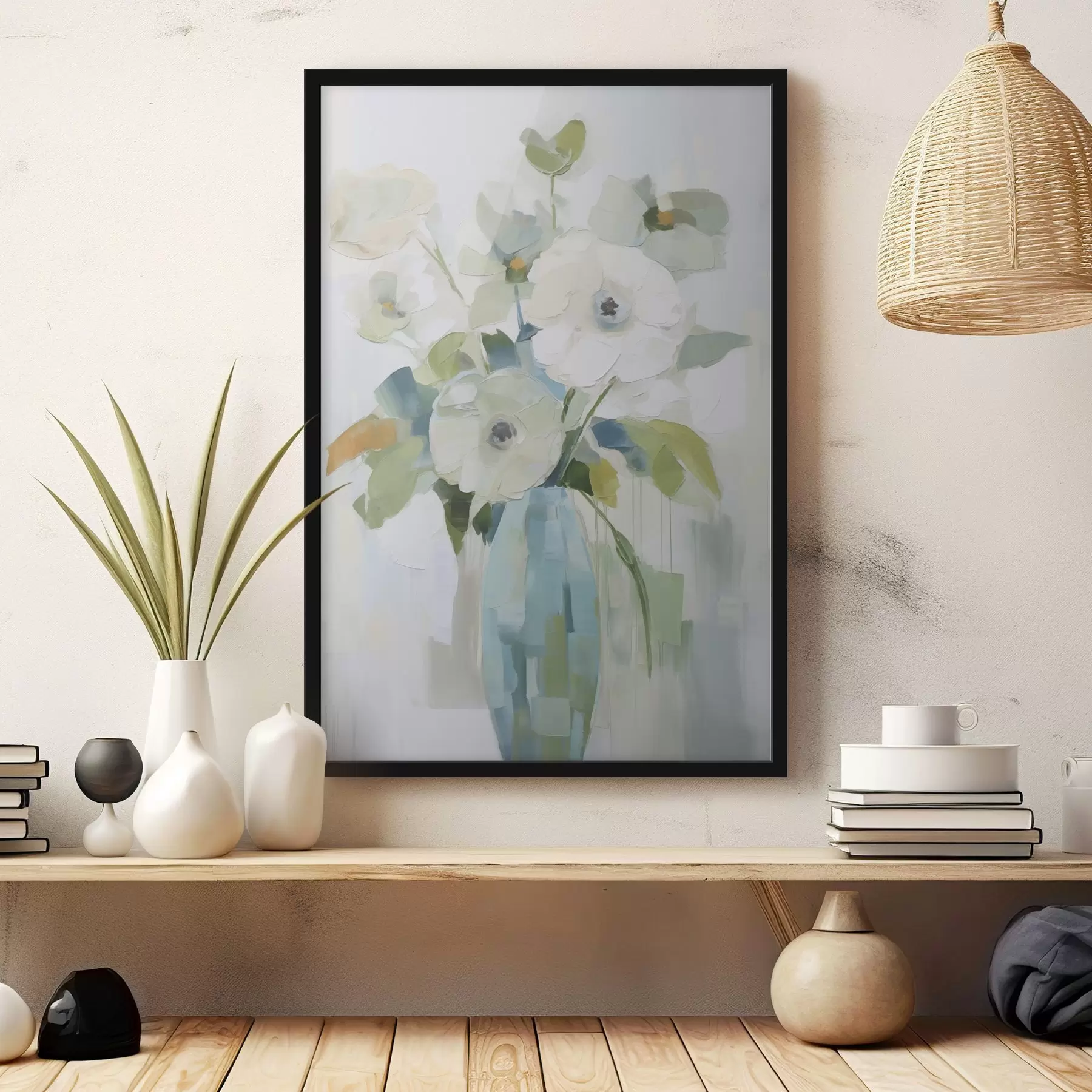 Fotobehang Bloemen met bladeren in een vaas imitatie schilderij f48168
