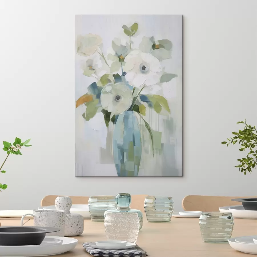 Fotobehang Bloemen met bladeren in een vaas imitatie schilderij s48168