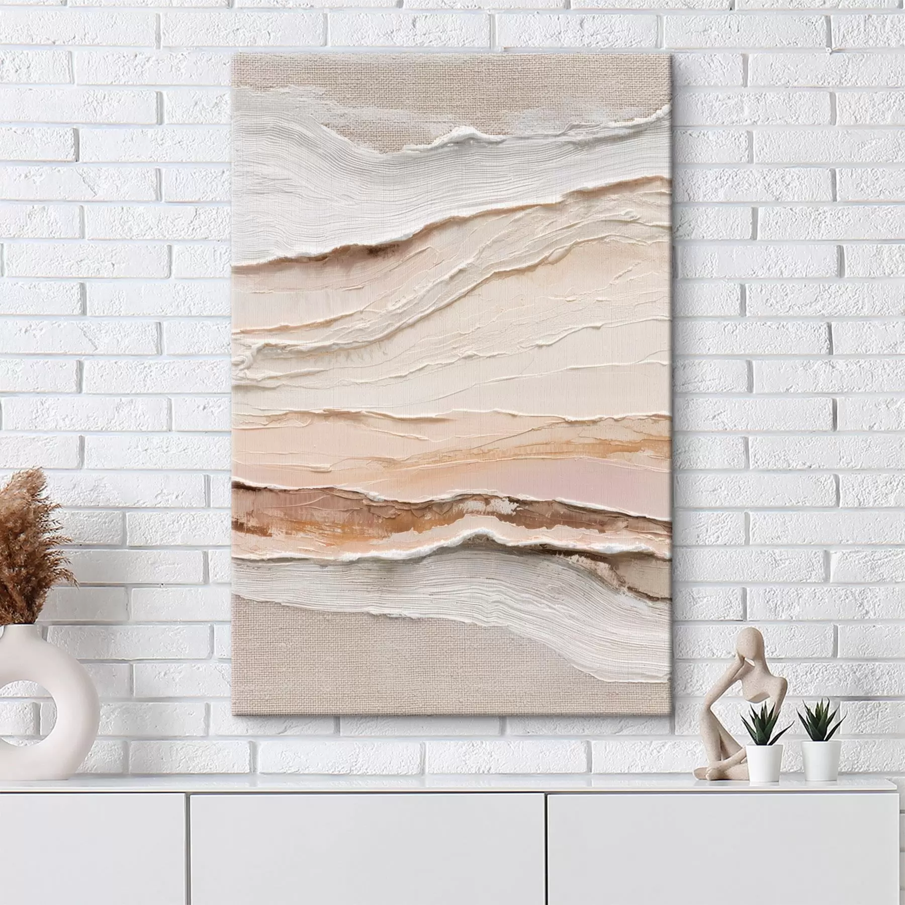  Schilderijen Gelaagde compositie in zand- en crèmekleuren s47966