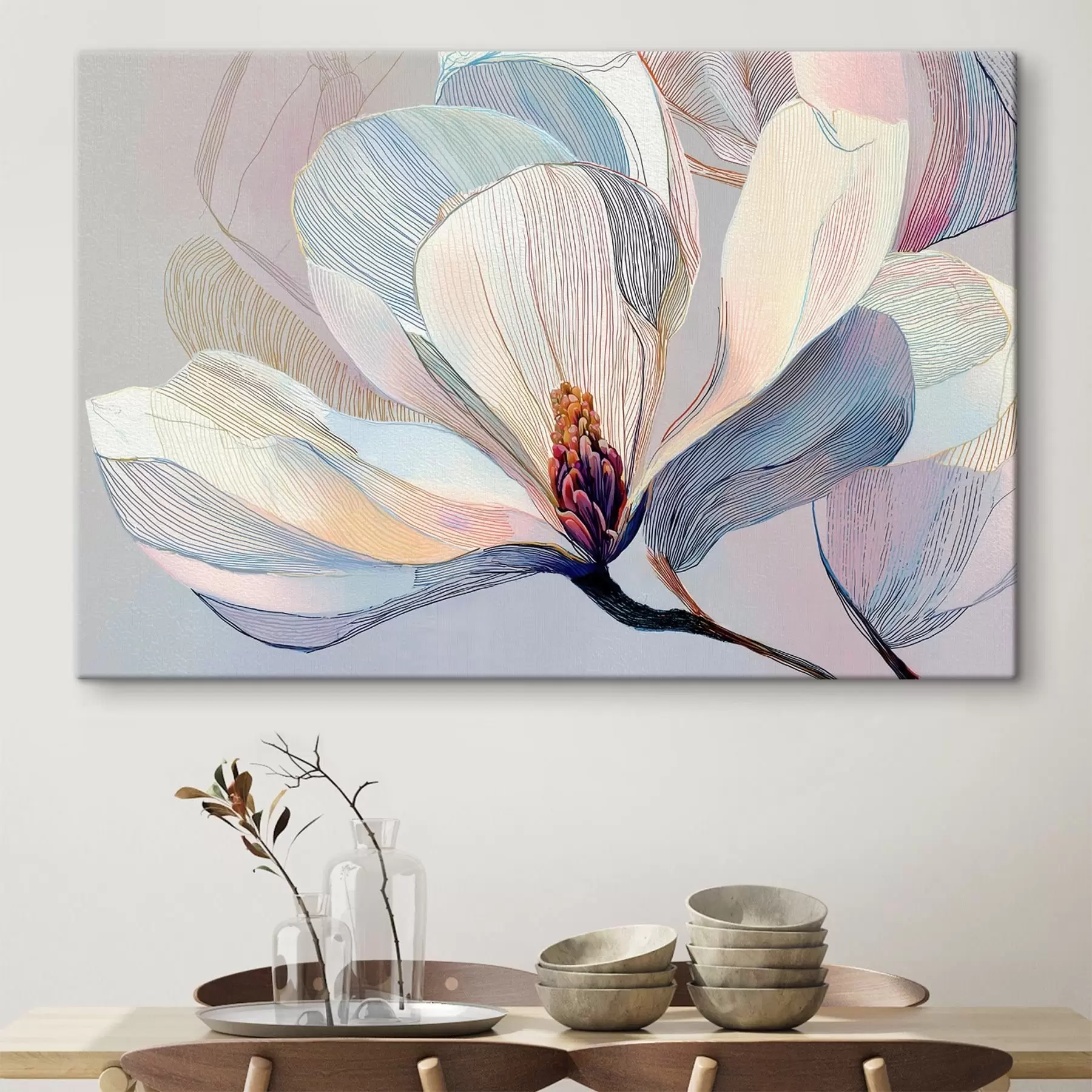 Fotobehang Delicate magnolia in blauw-roze tinten s47967
