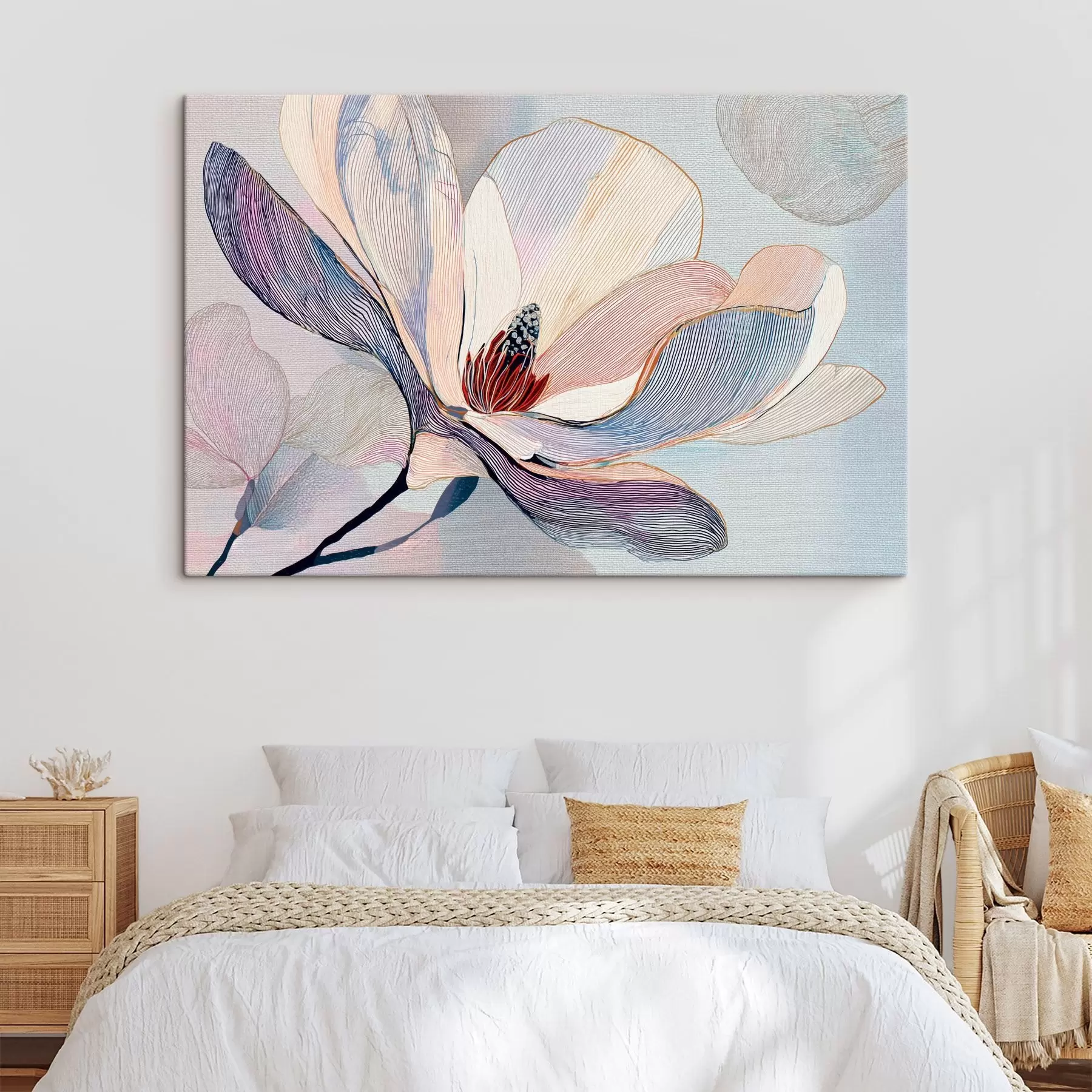 Fotobehang Gestileerde magnoliabloemen met verfijnde contouren s47968