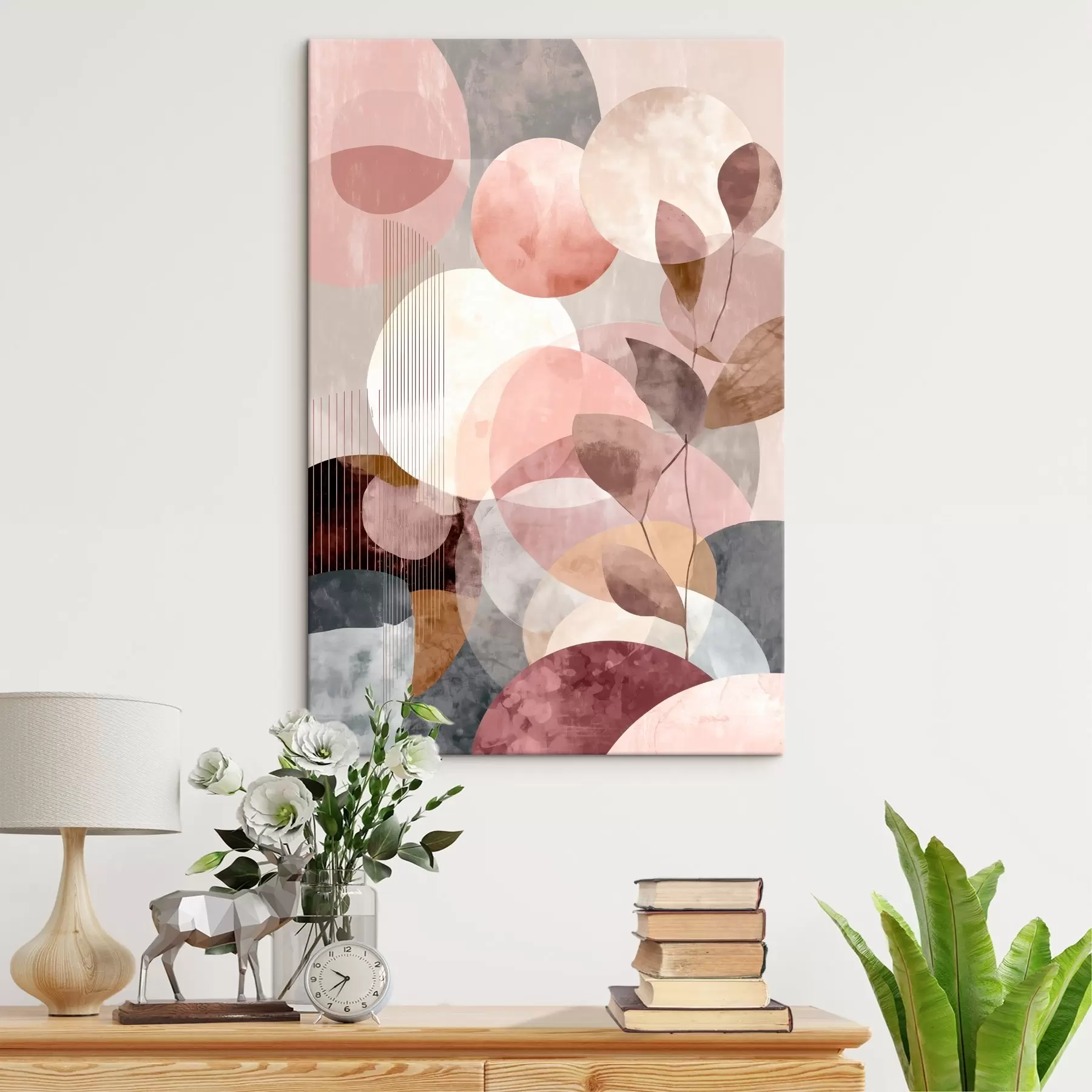  Schilderijen Geometrische vormen en botanische elementen in een moderne minimalistische stijl s47975