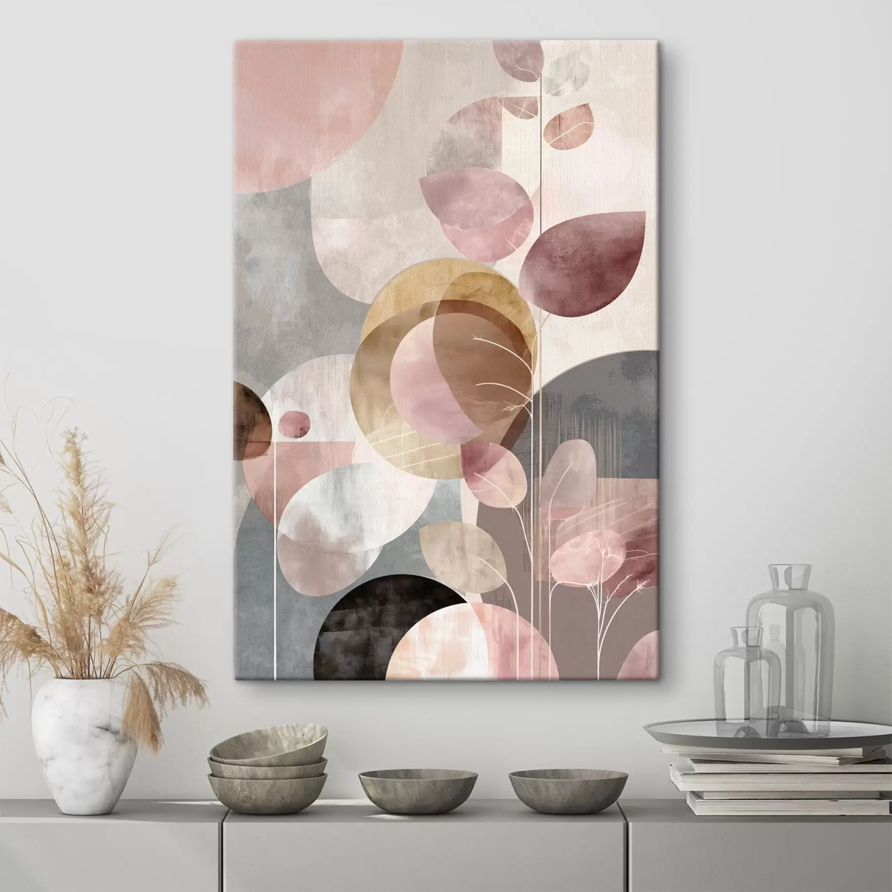  Schilderijen Bloemenkunst in beige-roze tinten in minimalistische stijl s47976