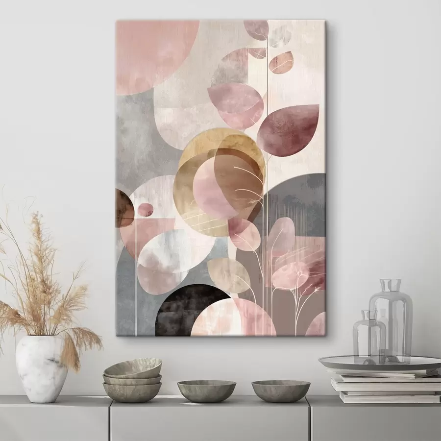 Schilderijen Bloemenkunst in beige-roze tinten in minimalistische stijl s47976