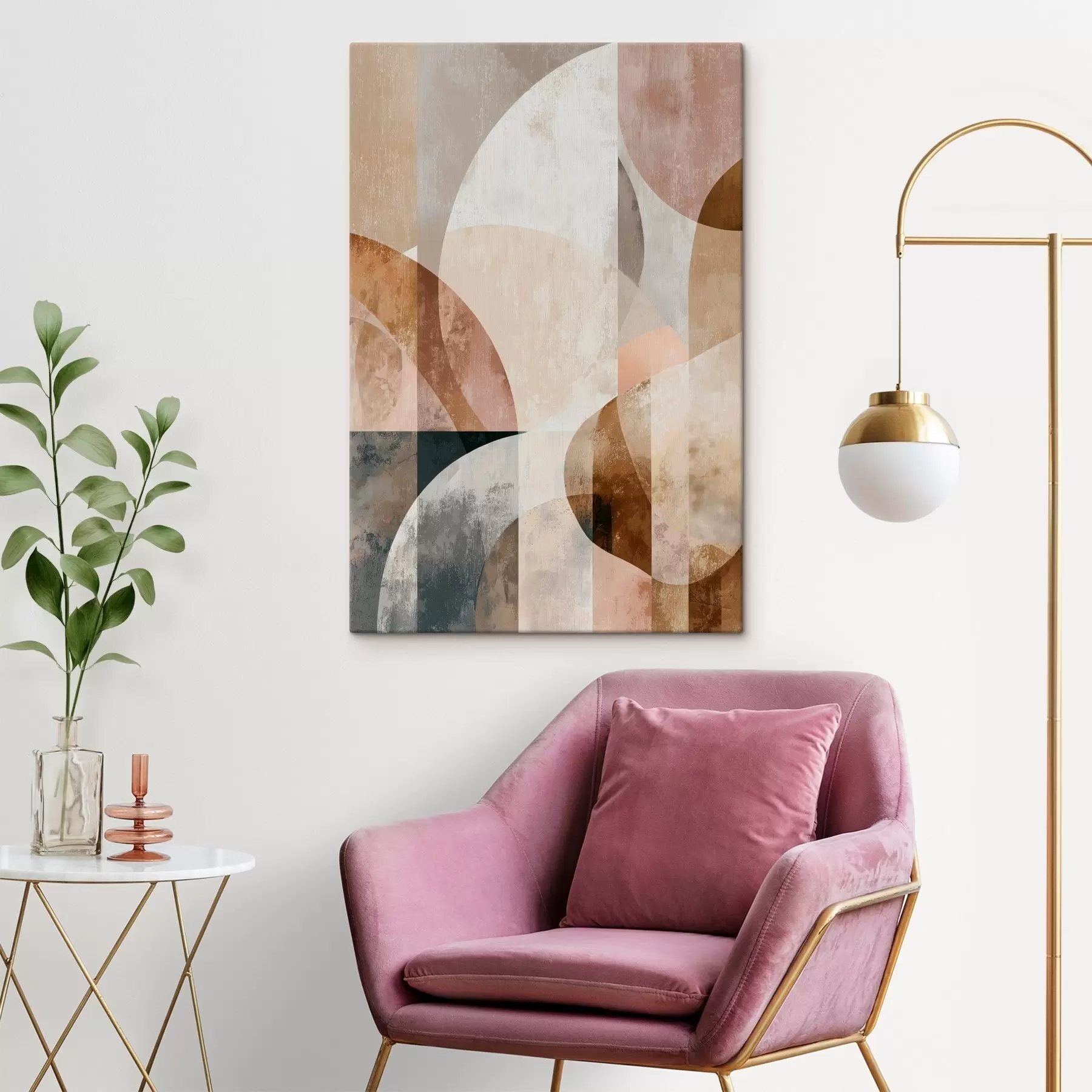  Schilderijen Moderne compositie met cirkelvormen en verticale lijnen s47980