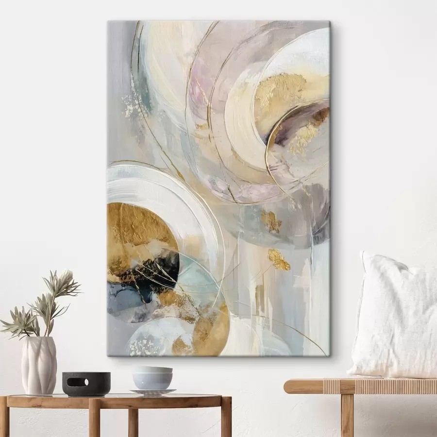  Schilderijen Compositie met gelaagde cirkelvormige elementen en verfstreken s47983