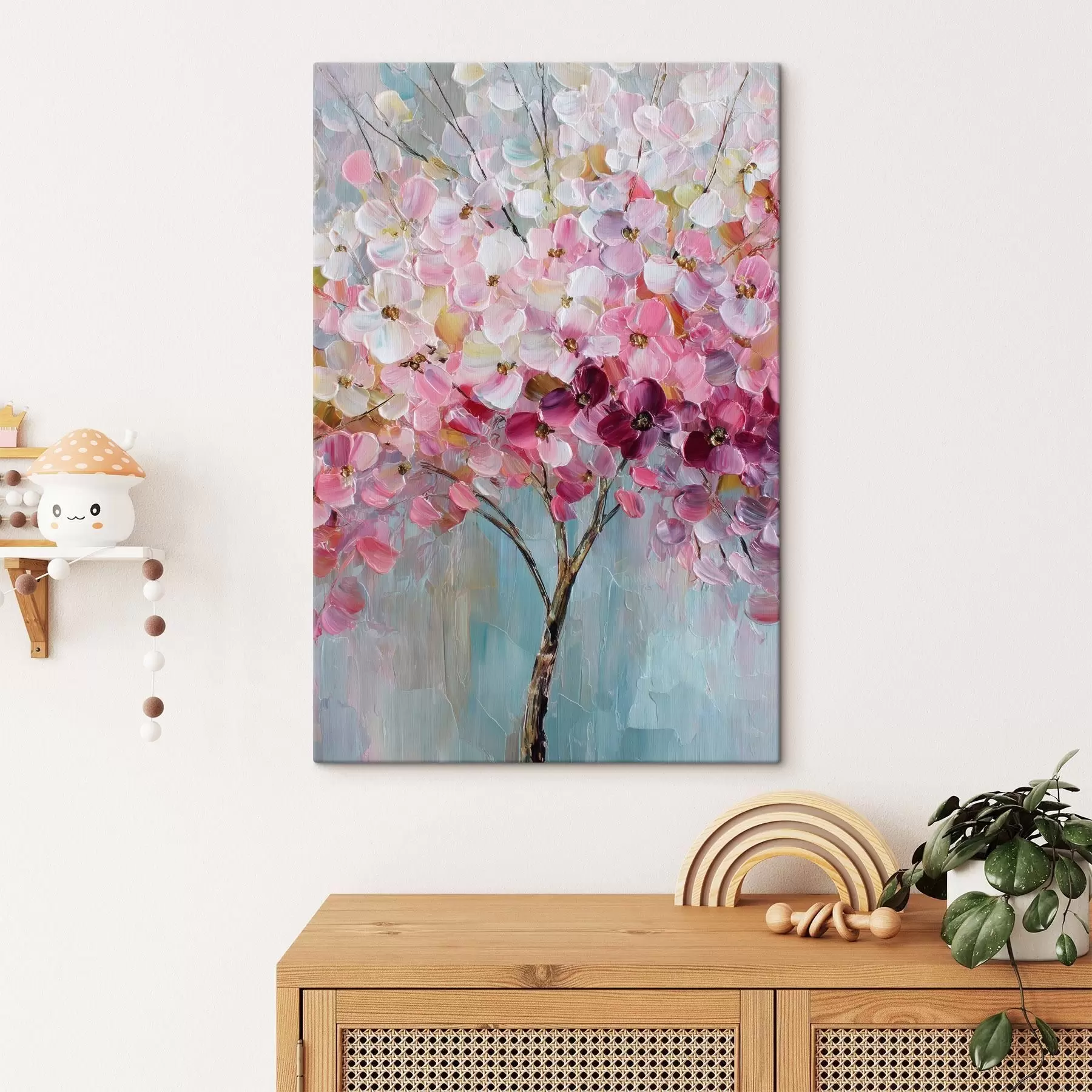  Schilderijen Delicate roze bloesems tegen een heldere hemel s47988