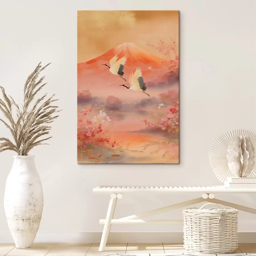  Schilderijen Traditioneel oosters motief met kersenbloesems en kraanvogels s47991