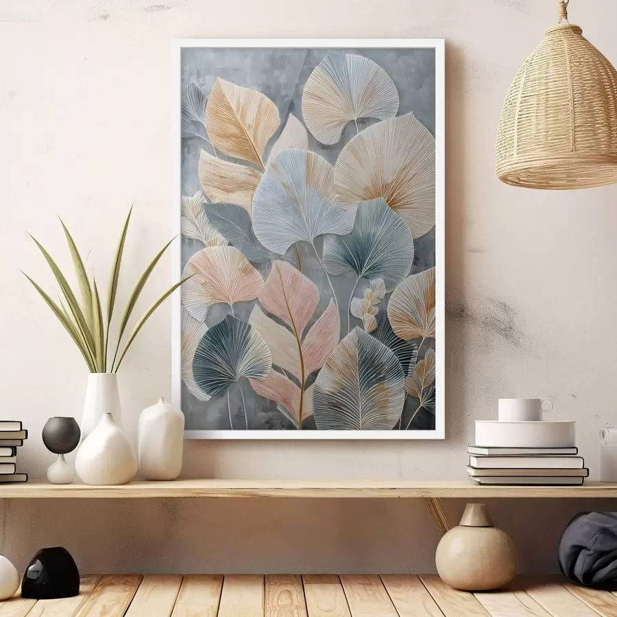 Fotobehang Veelkleurig decoratief blad met uitgesproken textuur op een donkere achtergrond f47964