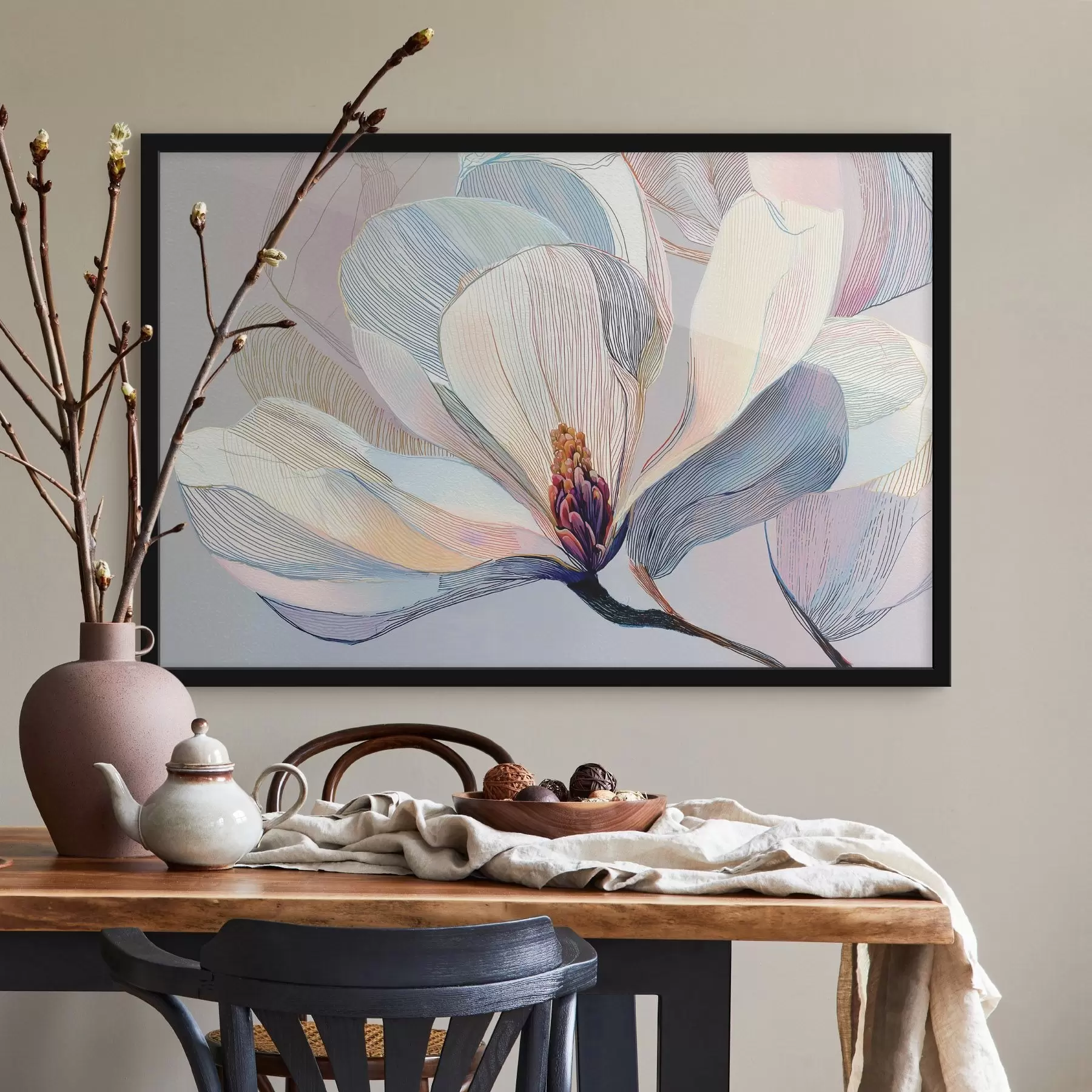 Fotobehang Delicate magnolia in blauw-roze tinten f47967