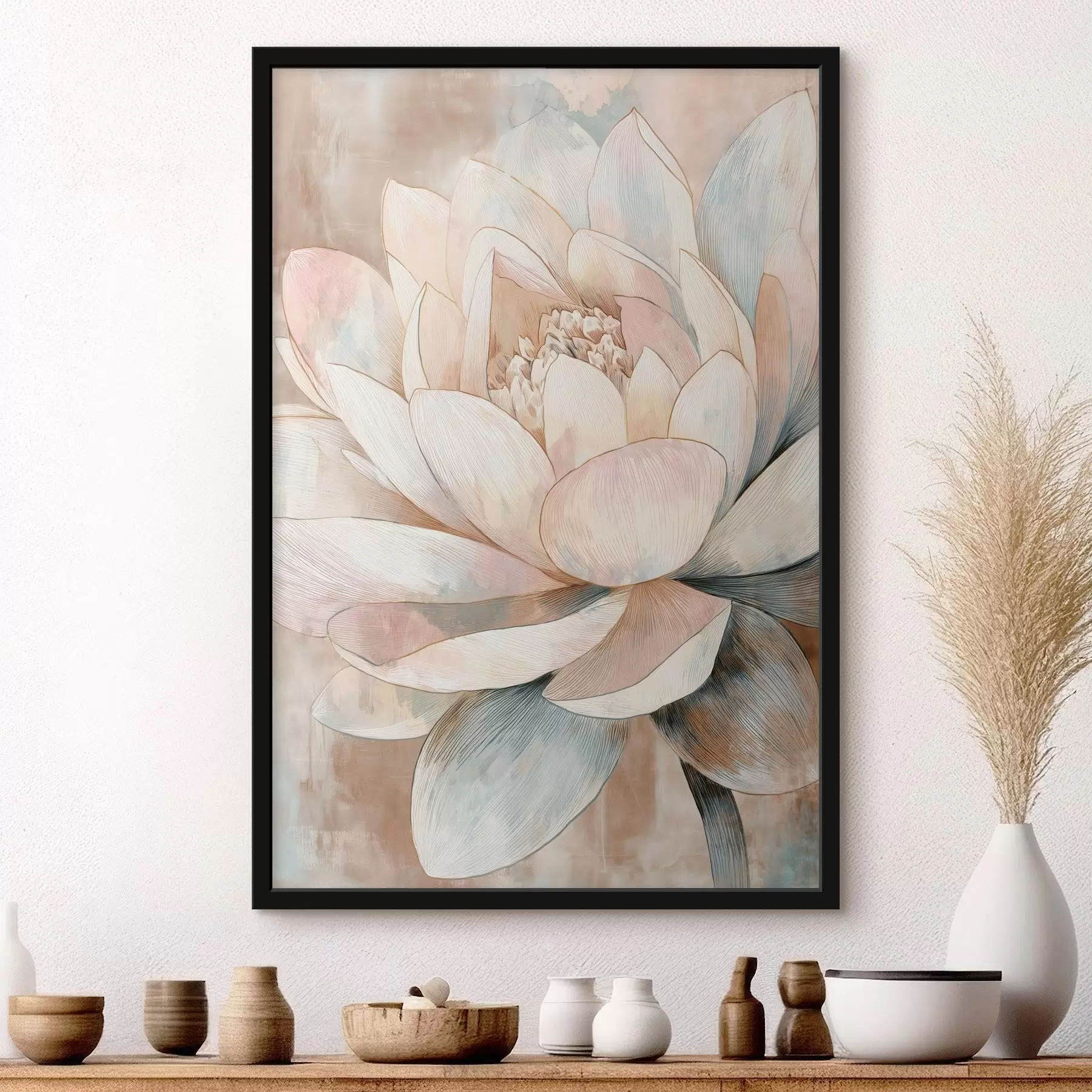 Fotobehang Grote lotus in pasteltinten in minimalistische stijl f47973