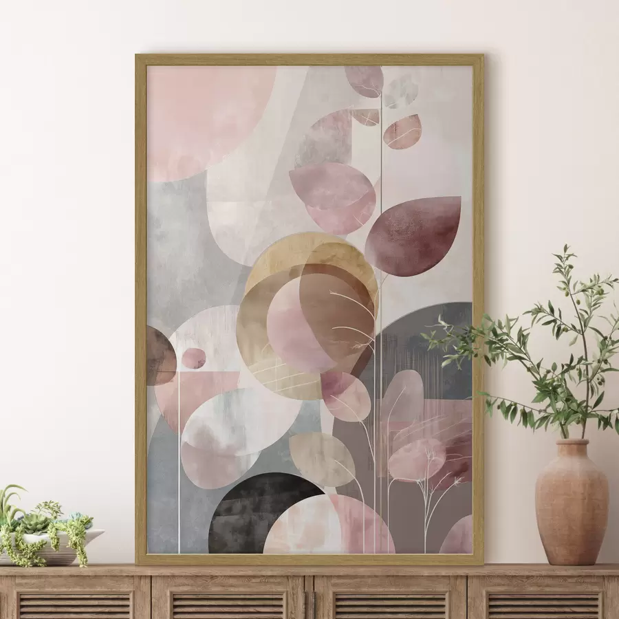 Fotobehang Bloemenkunst in beige-roze tinten in minimalistische stijl f47976