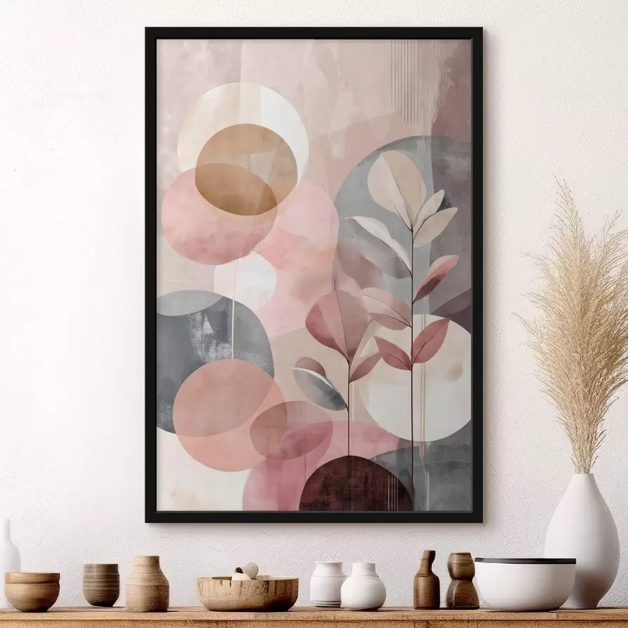 Fotobehang Abstracte compositie met cirkels in een terracotta-roze kleurenpalet f47977