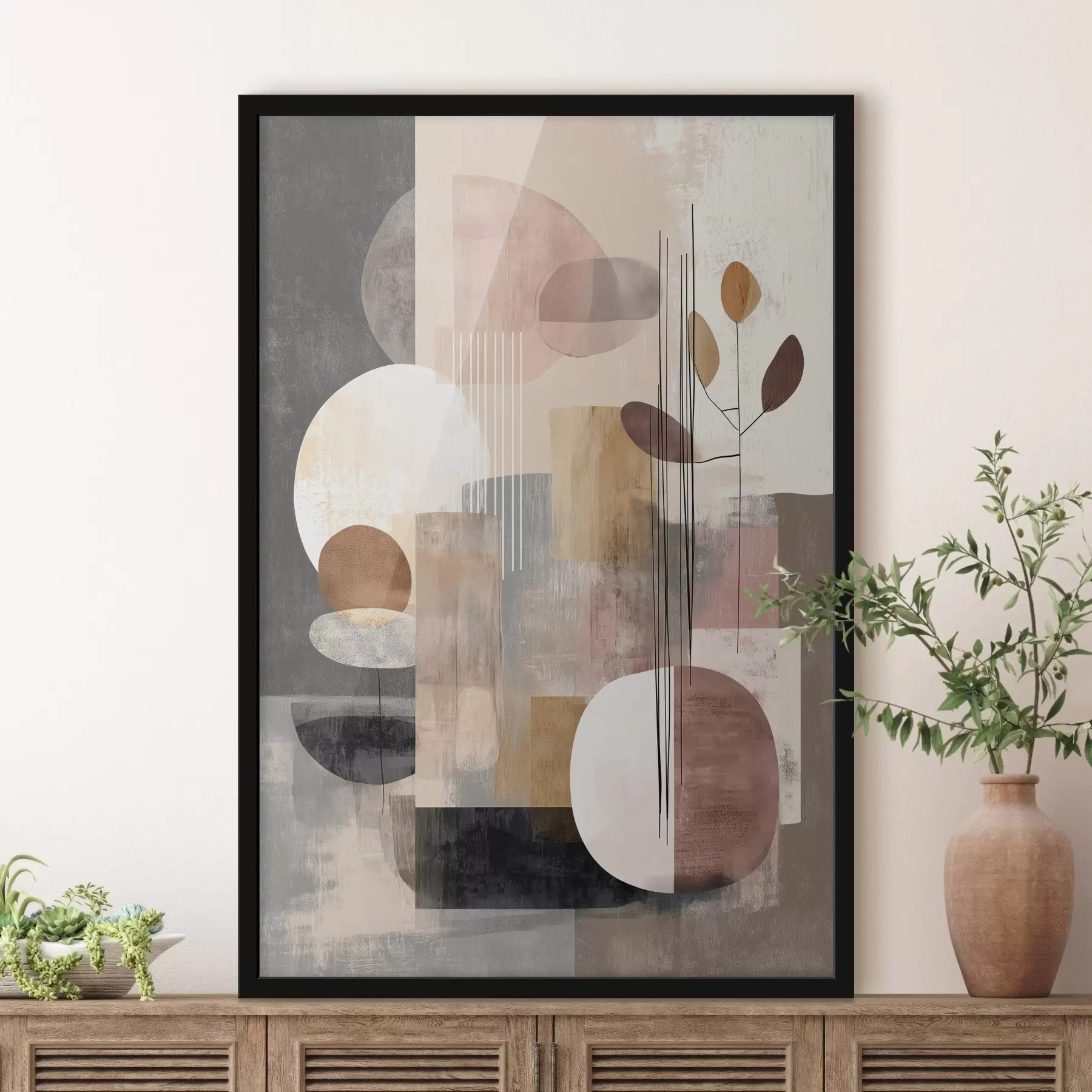 Fotobehang Collage met botanische elementen in een digitale schilderstijl f47981