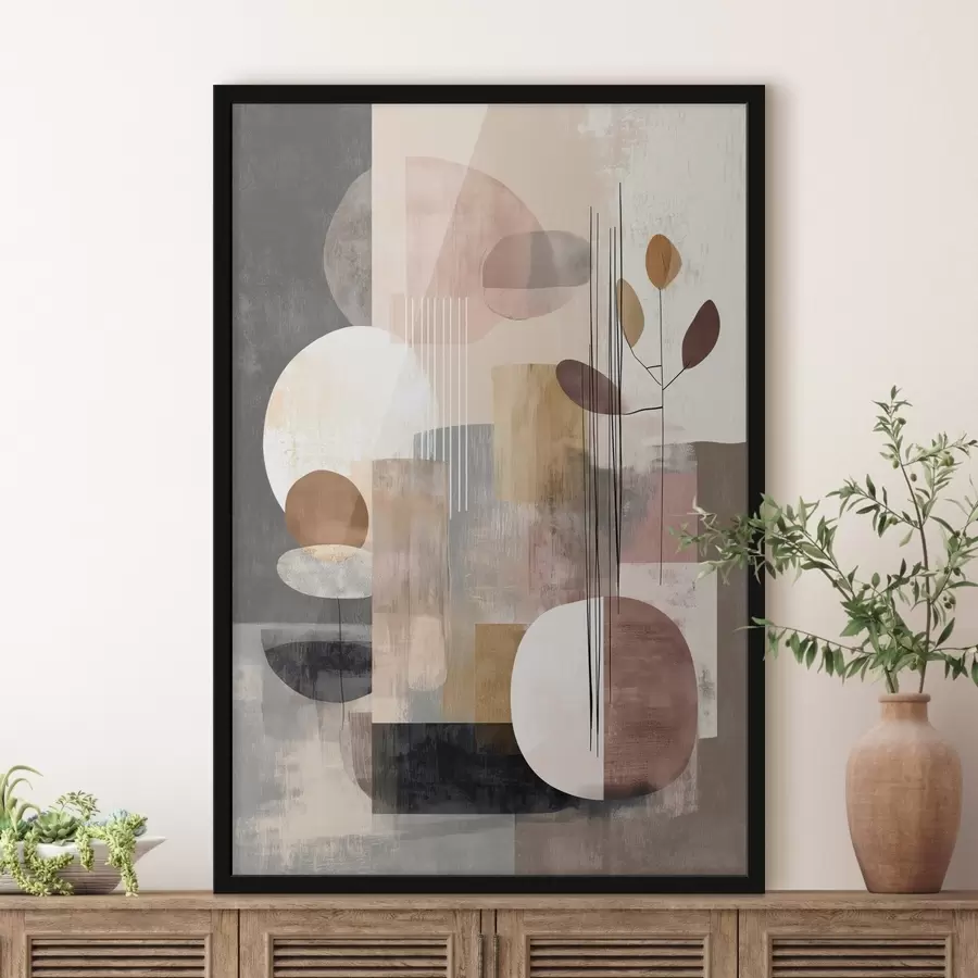 Fotobehang Collage met botanische elementen in een digitale schilderstijl f47981