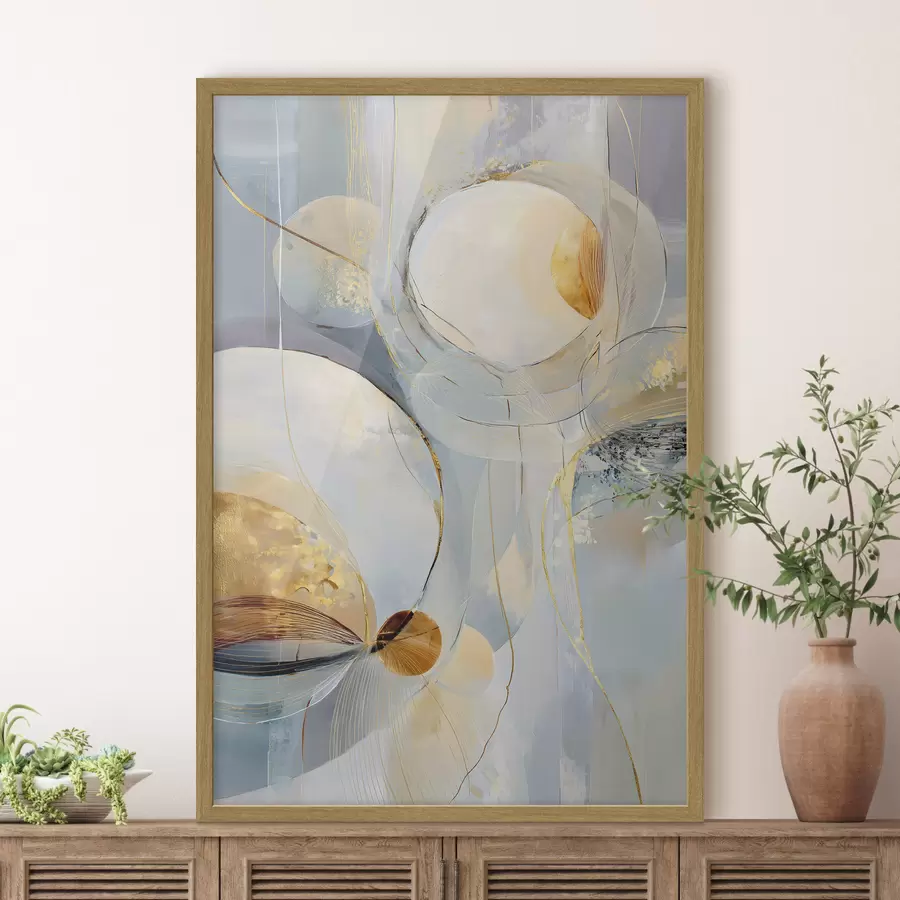 Fotobehang Gelaagde artistieke kunstwerken in een koel kleurenpalet f47982