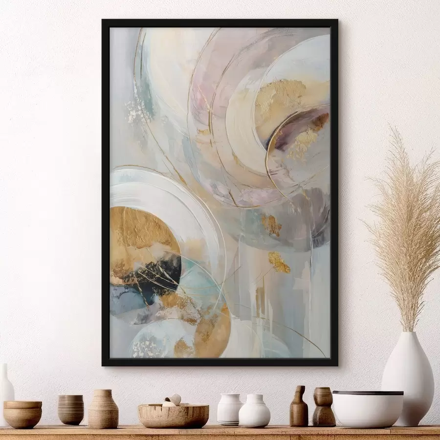 Fotobehang Compositie met gelaagde cirkelvormige elementen en verfstreken f47983