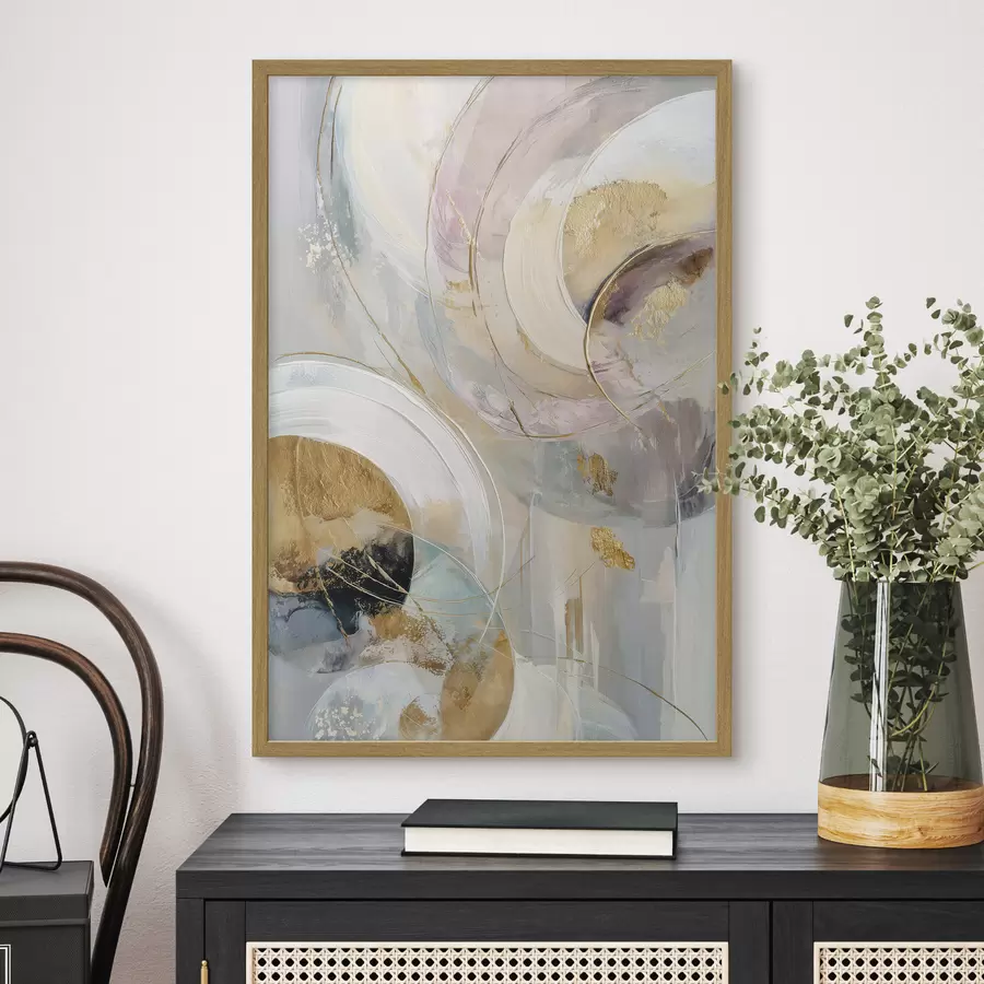 Fotobehang Compositie met gelaagde cirkelvormige elementen en verfstreken f47983
