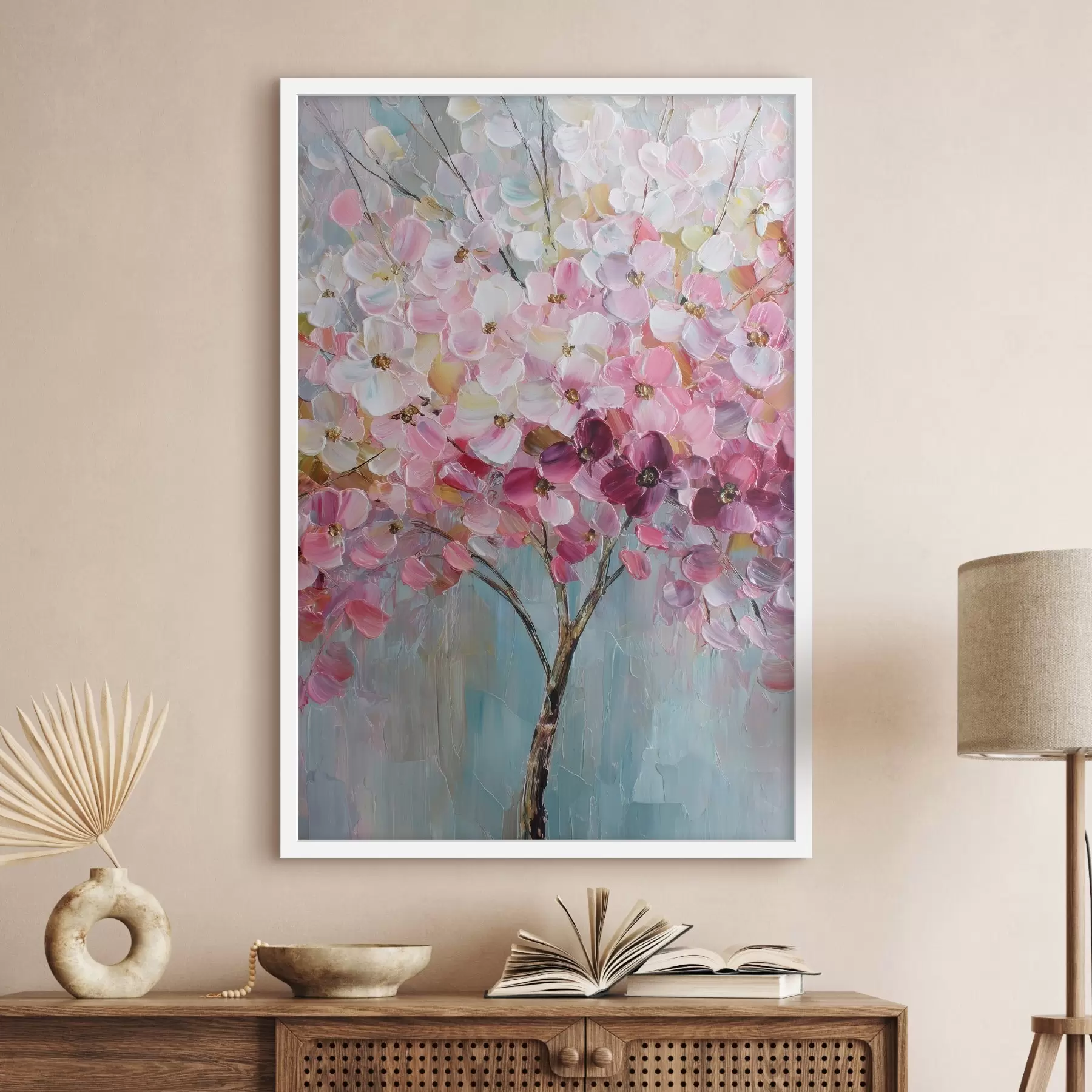 Fotobehang Delicate roze bloesems tegen een heldere hemel f47988