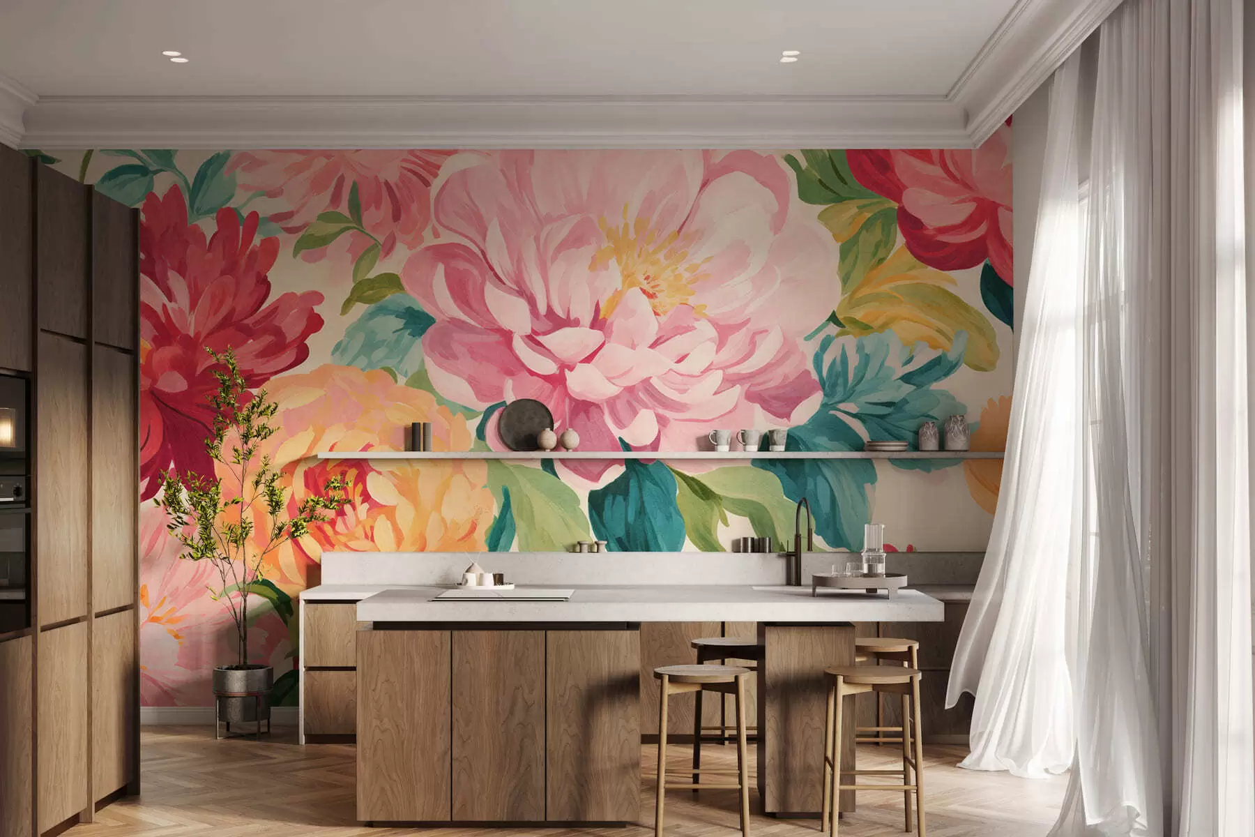 Fotobehang Pioenrozentuin w05313