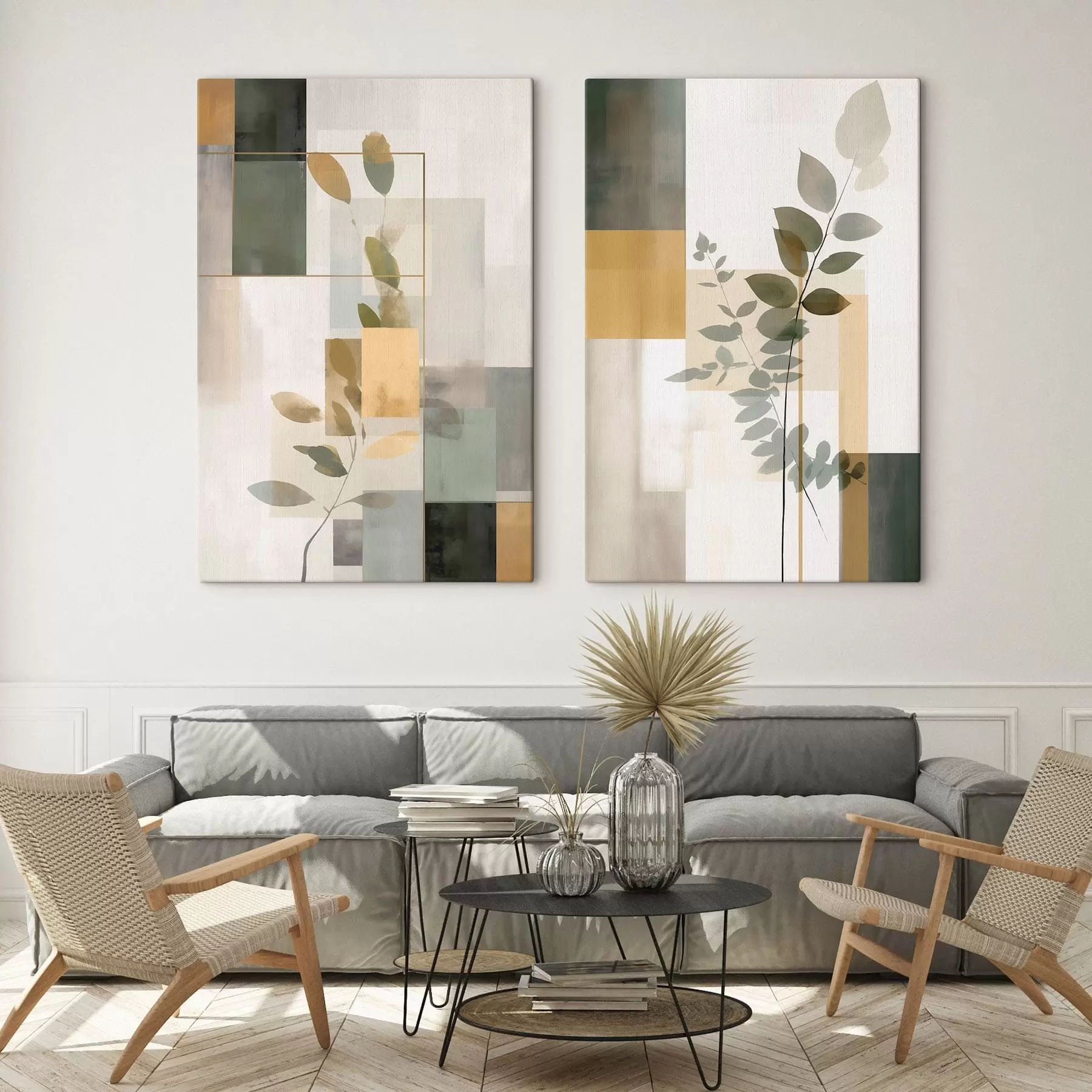  Schilderijen Geometrische abstractie met takken en bladeren m30128