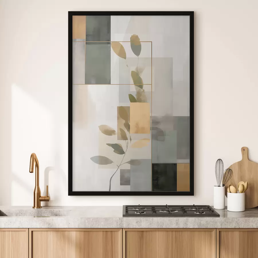 Fotobehang Geometrische abstractie met takken en bladeren f48020