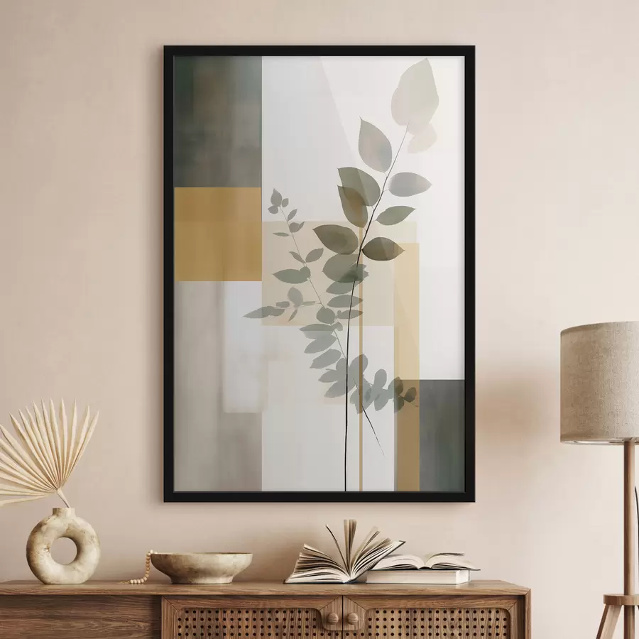 Fotobehang Geometrische abstractie met takken en bladeren f48171