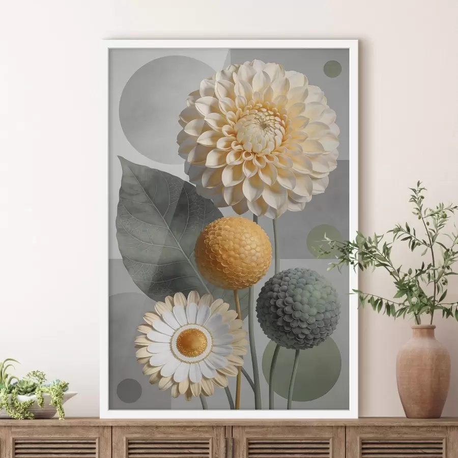 Fotobehang Grote abstracte bloemen met geometrische elementen f48178