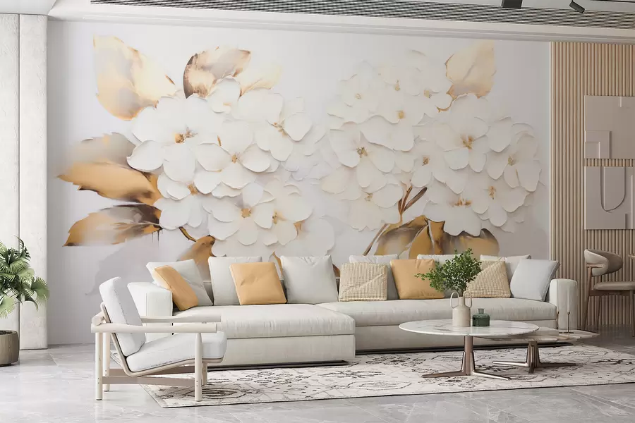 Fotobehang Luxe hortensia's met gele bladeren w09711