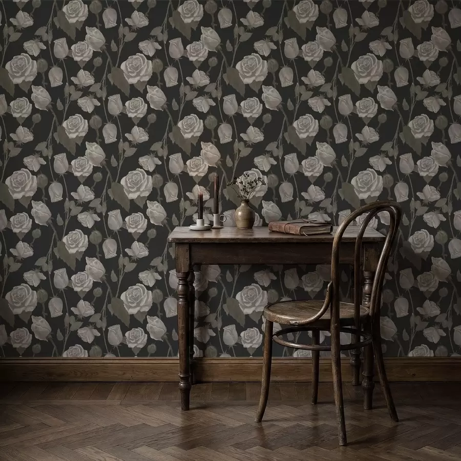 Fotobehang Bloemenpatroon met rozen op donkere achtergrond a01123